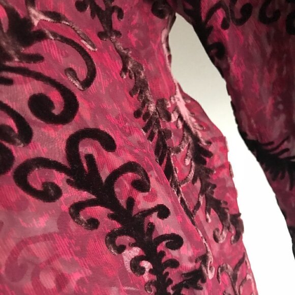 Anis.A Red Silk Burnout Velvet Blouse Asian Inspired Size 1XL - Picture 5 of 8